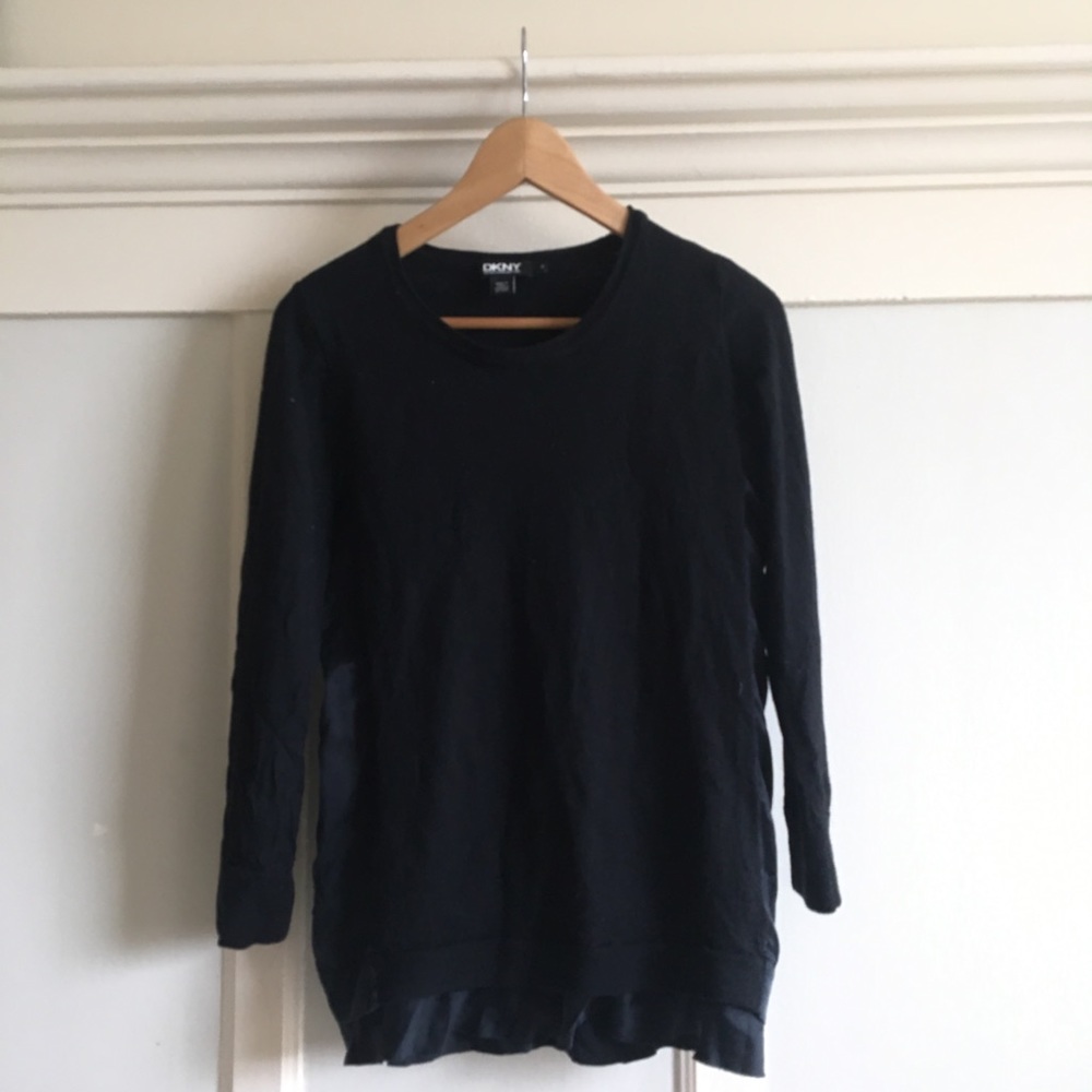 DKNY Merino wool sweater w/ silk ruffles Medium